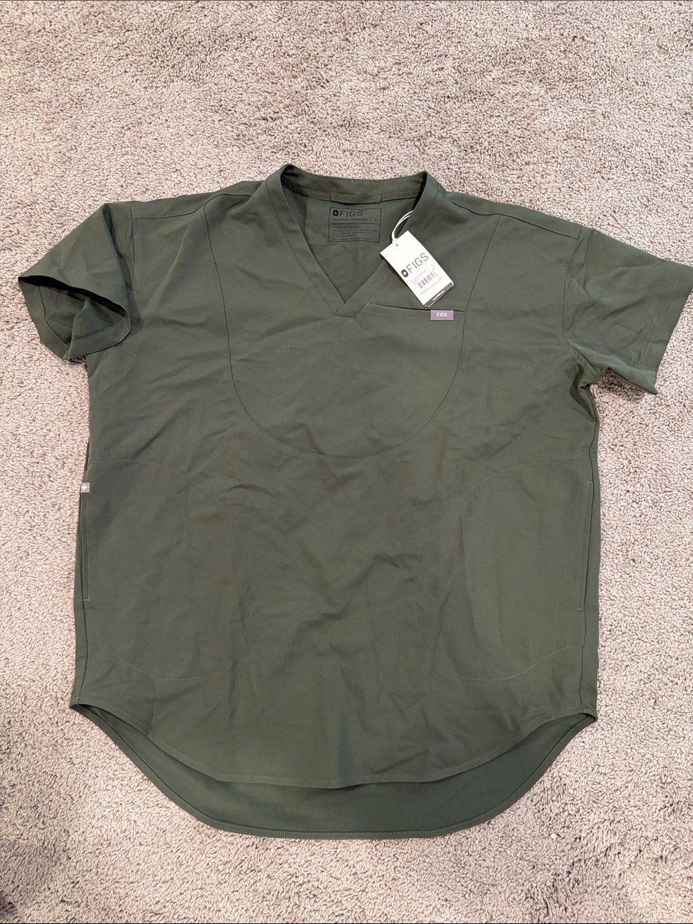 FIGS womens V-Neck Scrub Top - Olive Green tunic size Large
